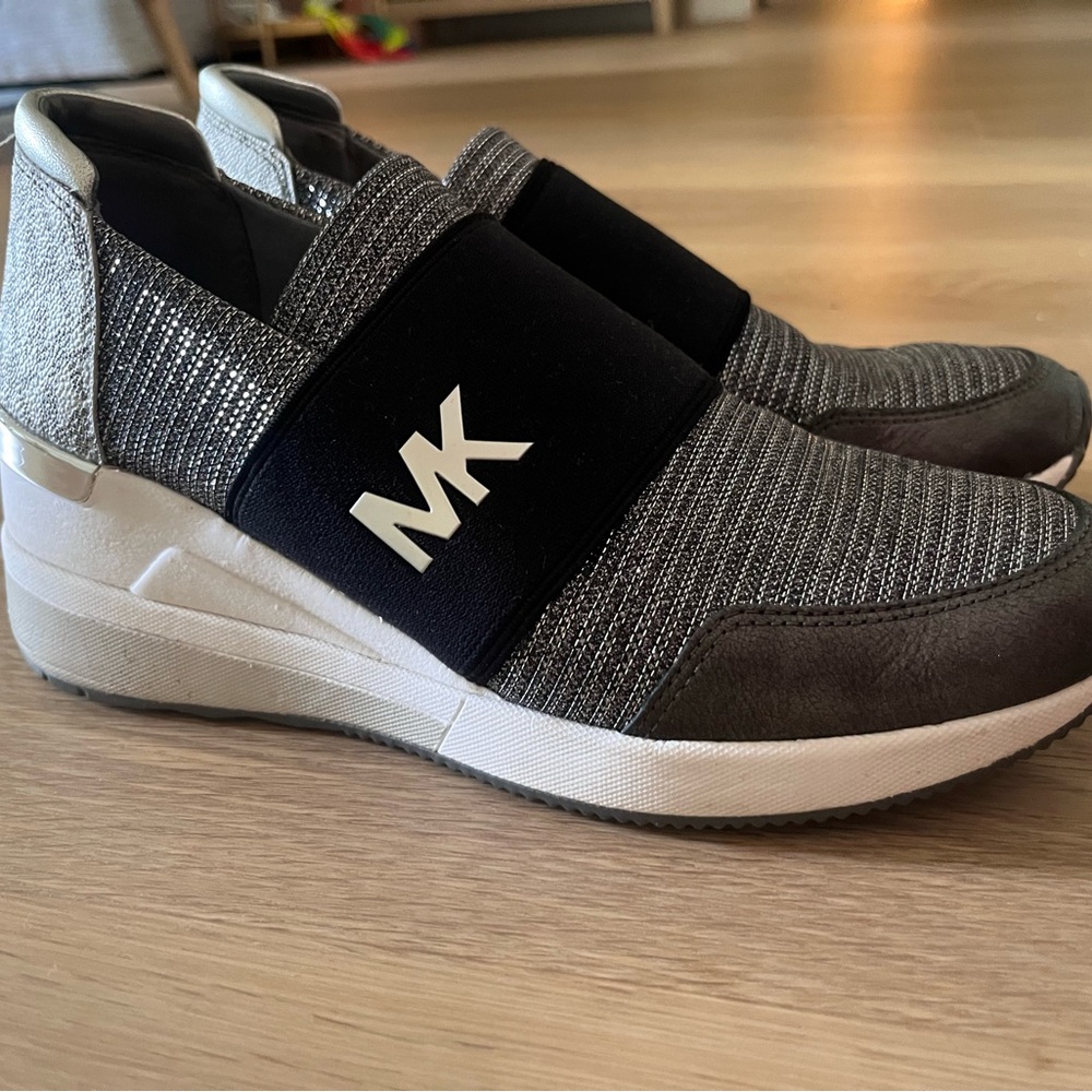 Michael Kors Black and Silver Knit Slip-Ons